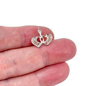 Estate Sterling Silver 925 Double Heart Charm Pendant